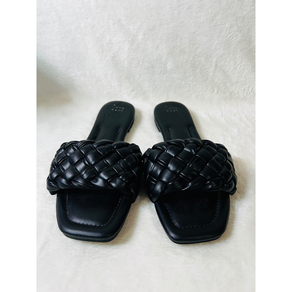 A New Day Braided Slide Sandals Women Size 10 Black Woven Square Toe Flat